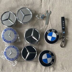 BMW and Mercedes-Benz Logo Keychain and Badge Set
